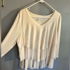 Susan Graver Tunic Top XL Liquid Knit Stretch Ivory Holiday Classic Career Comfy